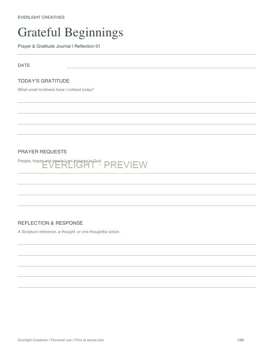First page preview of Prayer & Gratitude Journal