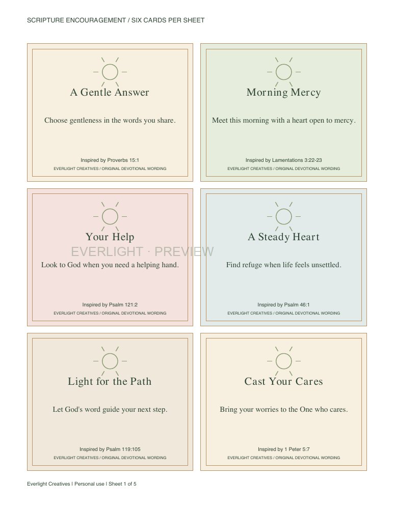 First page preview of Scripture Encouragement Cards — 30 Designs